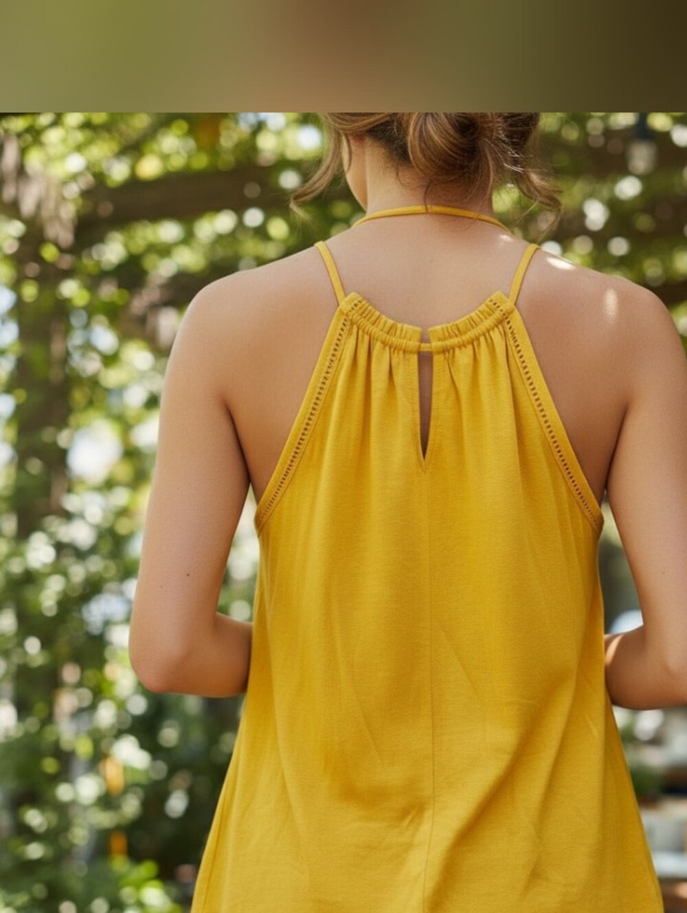 Jessica Simpson Yellow Knit Cut-Out Camisole Blouse Split Neck Sleeveless M - Picture 2 of 9